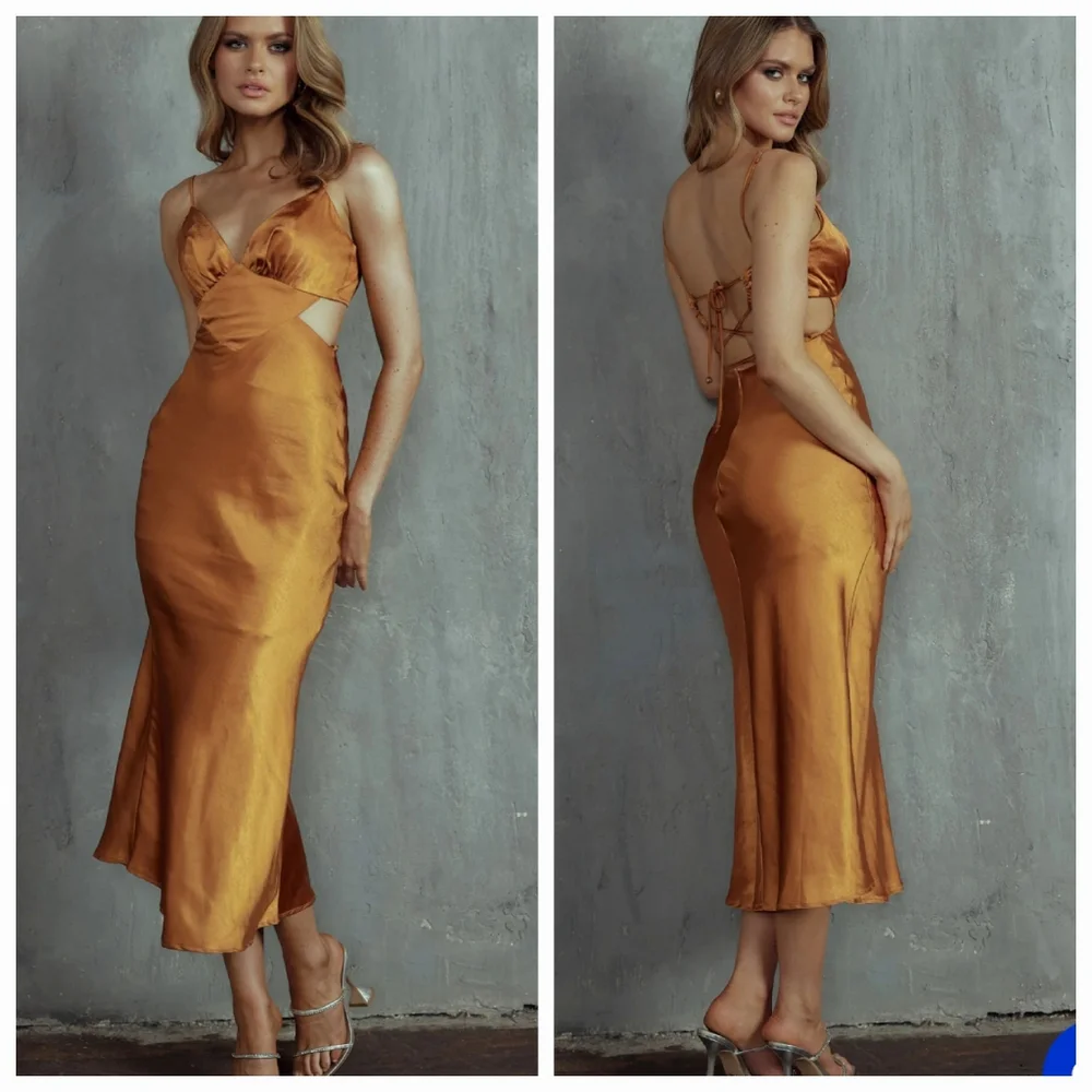City Lights Cut-Out Waist Strappy Back Midi Dress Bronze - Picture 2 of 11
